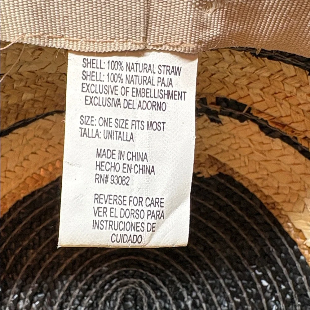 Unbranded Black and Tan Natural Straw Wide Brimmed Sun Hat One Size